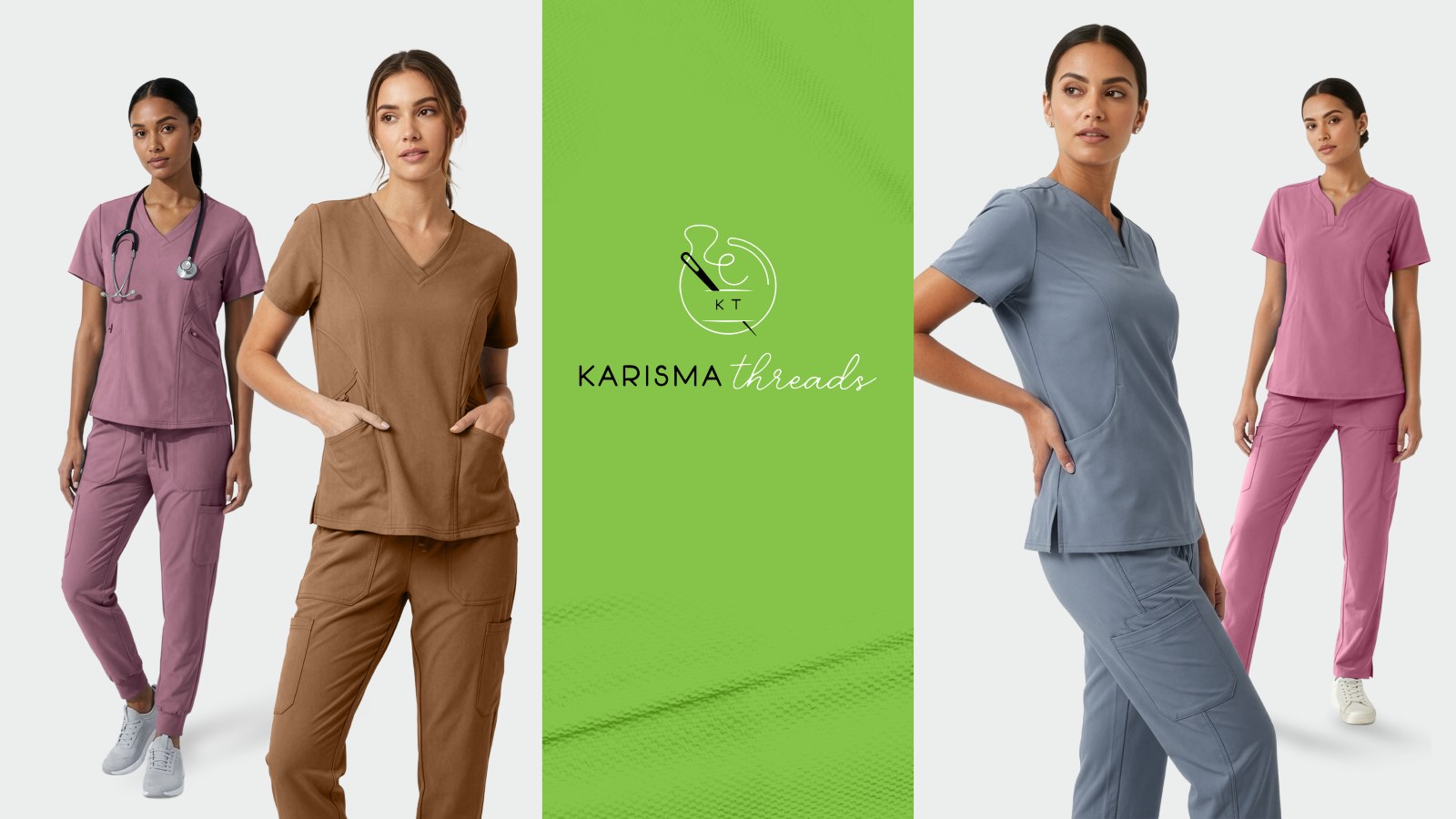 Models wearing Karisma Threads scrubs
