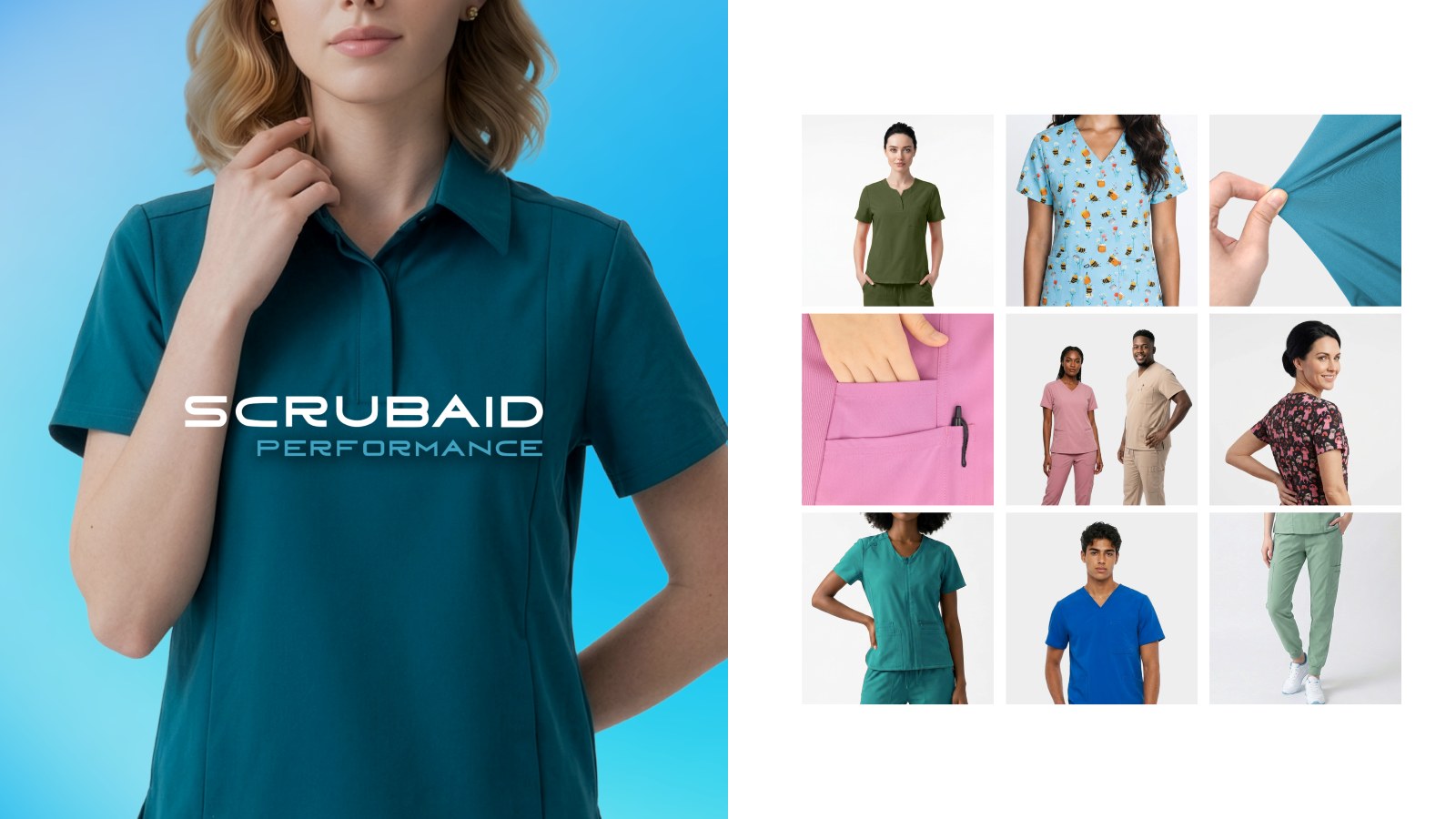 Models wearing ScrubAid scrubs